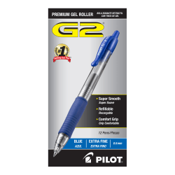 Pilot® G2 Retractable XFine Gel Rollerball Pens, Pack Of 12, Extra Fine Point, 0.5 mm, Blue Ink