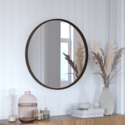 Flash Furniture Jennifer Round Metal-Framed Wall Mirror, 27-1/2"H x 27-1/2"W x 2"D, Brushed Bronze