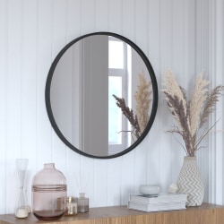 Flash Furniture Jennifer Round Metal-Framed Wall Mirror, 27-1/2"H x 27-1/2"W x 2"D, Black