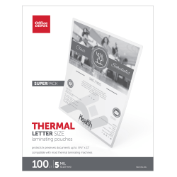 Office Depot® Brand Laminating Pouches, Letter Size, 5 mil, 9" x 11-1/2", Clear, Pack Of 100