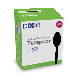 Dixie® Grab’N Go® Wrapped Cutlery, Teaspoons, 5-5/8", Black, Box Of 90 Pieces