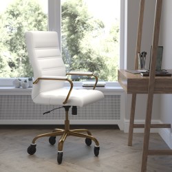 Flash Furniture Whitney Ergonomic Faux Leather High-Back Executive Swivel Office Chair, White/Gold