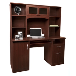 Realspace® Landon 56"W Computer Desk With Hutch, Cherry