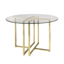 Eurostyle Legend Round Dining Table, 30"H x 42"W x 42"D, Matte Brushed Gold/Clear