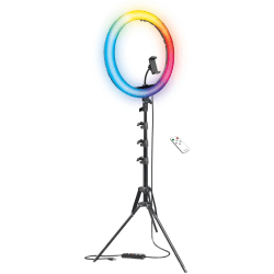 Bower RGB Selfie Ring Light Studio Kit With Wireless Remote Control & Tripod, 62"H, 10W, Black
