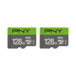 PNY® Elite Class 10 U1 100 Mbps microSDXC Flash Memory Cards, 128GB, Pack Of 2 Memory Cards