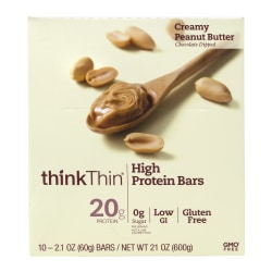 thinkThin Creamy Peanut Butter High Protein Bars, 2.1 Oz, Box Of 10 Bars