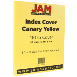 JAM Paper® Vellum Bristol Card Stock, Canary Yellow, Letter (8.5" x 11"), 110 Lb, Pack Of 50