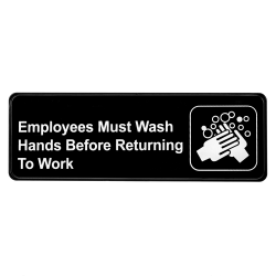 Alpine Employees Must Wash Hands Before Returning to Work Signs, 3" x 9", Black/White, Pack Of 15 Signs