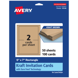 Avery® Printable Invitation Cards With Sure Feed® Technology, 5" x 7" Rectangle, Kraft Brown, Pack Of 100