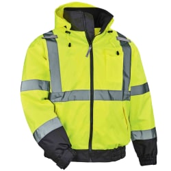 Ergodyne GloWear® 8379 Type R Class 3 High-Visibility Fleece-Lined Thermal Bomber Jacket, Large, Lime