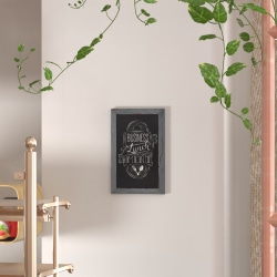 Flash Furniture Canterbury Magnetic Wall-Mount Chalkboard Sign With Eraser, Porcelain Steel, 17"H x 11"W x 3/4"D, Gray Wood Frame