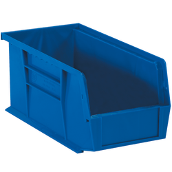 Partners Brand Plastic Stack & Hang Bin Boxes, Medium Size, 14 3/4" x 8 1/4" x 7", Blue, Pack Of 12