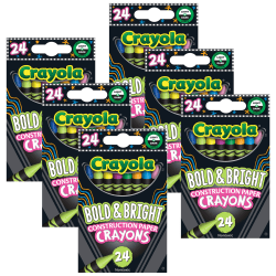 Crayola Bold & Bright Construction Paper Crayons, Assorted Colors, 24 Crayons Per Pack, Set Of 6 Packs