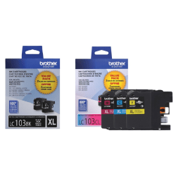 Brother® LC103 Black; Cyan; Magenta; Yellow High-Yield Ink Cartridges, Pack Of 5, LC103KKCMY-OD