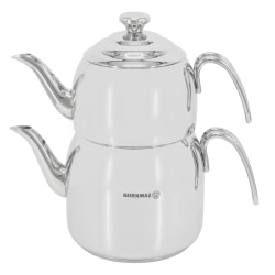 Korkmaz Droppa 14.8-Cup 2-Piece Stainless Steel Tea Pot Set, Mega, Silver