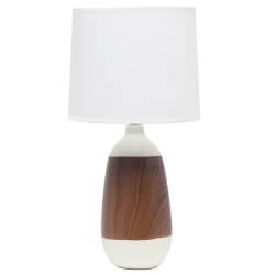 Simple Designs Ceramic Oblong Table Lamp, 18-1/2"H, White Shade/Dark Wood And White
