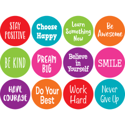 Teacher Created Resources® Spot On® Positive Sayings Carpet Markers, 4", Assorted Colors, Pack Of 12 Markers