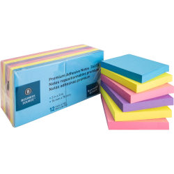 Business Source 3x3 Extreme Colors Adhesive Notes - 100 - 3" Flag/Notex 3" Flag/Note - Square - Assorted - 36615