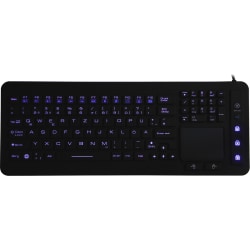 DSI WATERPROOF IP68 FULL SIZE LED BACKLIT KEYBOARD WITH TOUCHPAD - Cable Connectivity - USB Interface - 98 Key - TouchPad - Windows - Industrial Silicon Rubber Keyswitch - Black