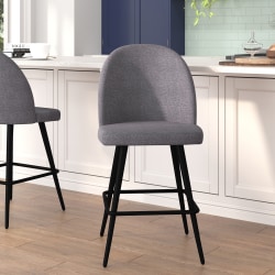 Flash Furniture Lyla Commercial Modern Armless Counter Stools, Gray Faux Linen/Black, Set Of 2 Stools