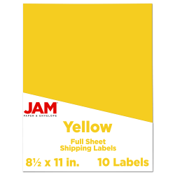 JAM Paper® Full-Page Mailing And Shipping Labels, Rectangle, 8 1/2" x 11", Yellow, Pack Of 10