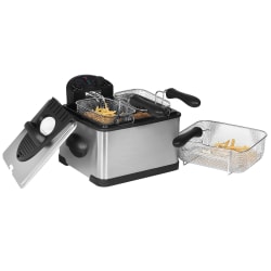 MegaChef 4.23-Quart Stainless Steel Electric Deep Fryer With Timer, 9-1/4"H x 15"W x 15"D, Black