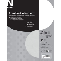 Neenah® Creative Collection™ Royal Metallics Specialty Cover Stock, 32 Lb, 8 1/2" x 11", 30% Recycled, White Silver, Pack Of 50 Sheets