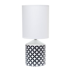 Simple Designs Fresh Prints Table Lamp, 18-1/2"H, White Shade/White With Black Coin Pattern Base