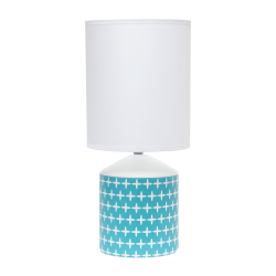 Simple Designs Fresh Prints Table Lamp, 18-1/2"H, White Shade/White With Blue Cross Pattern Base