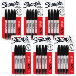 Sharpie Twin Tip Permanent Markers - Fine, Ultra Fine Marker Point - Black Ink - Alcohol Based - 4/Pack - 6 / Bag
