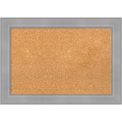 Amanti Art Cork Bulletin Board, 28" x 20", Natural, Vista Brushed Nickel Polystyrene Frame