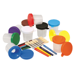 Chenille Kraft Creativity Street No-Spill Paint Cups And Brushes, Assorted Colors/Clear, Set Of 20
