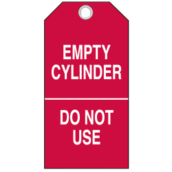 Brady Cylinder Status Tags, Cylinder Empty/In Use/Full, Vinyl, 6 1/2"H x 6"W, White/Red, Pack Of 10