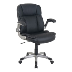 LYS SOHO Flip Armrest Mid-Back Leather Chair, Black/Silver