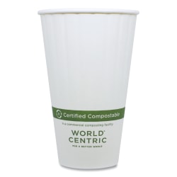 World Centric® Double-Wall Paper Hot Cups, 16 Oz, White, Pack Of 600 Cups