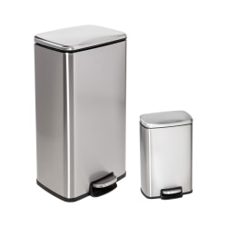 Honey Can Do Stainless Steel Step Trash Cans With Lids, 30L, Silver, Set Of 2 Trash Cans