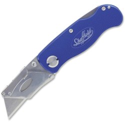 Sheffield Great NeckLockback Utility Knife - 0.7" Height x 4" Width - Aluminum Handle - Blue