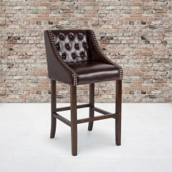 Flash Furniture Carmel Series 30" High Transitional LeatherSoft Tufted Walnut Barstool with Accent Nail Trim, Brown LeatherSoft