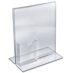 Azar Displays Double-Foot Acrylic Sign Holders With Attached Tri-Fold Pockets, 11" x 8 1/2", Clear, Pack Of 10