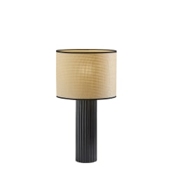 Adesso Primrose Table Lamp, 24-1/4"H, Woven Natural Shade/Black Ribbed Ceramic Base