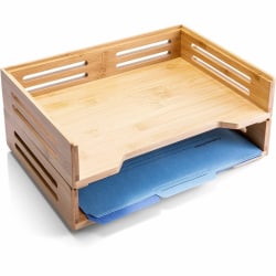 Officemate® Bamboo Stackable Side Load Letter Trays, 4-1/2"H x 14-1/8"W x 10-1/2"D, Natural, Pack Of 2 Trays