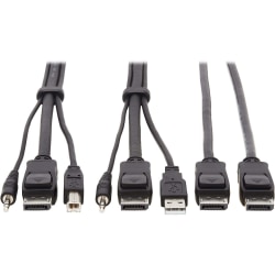 Tripp Lite Dual DisplayPort KVM Cable Kit 4K USB 3.5 mm Audio 3xM/3xM 10ft - 60 MB/s - Supports up to 3840 x 2160 - Gold Plated Contact - Black