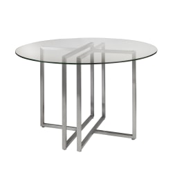 Eurostyle Legend Round Dining Table, 30"H x 42"W x 42"D, Brushed Silver/Clear