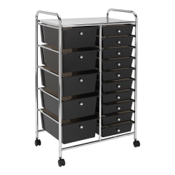 Realspace® 15-Drawer Mobile Cart, 38-3/16"H x 25-1/4"W x 15-3/8"D, Black/Chrome