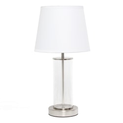 Simple Designs Encased Metal Table Lamp, 16-15/16"H, White Shade/Brushed Nickel And Clear Base
