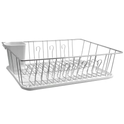 MegaChef Dish Rack With 14 Plate Positioners And Detachable Utensil Holder, 17-1/2", White
