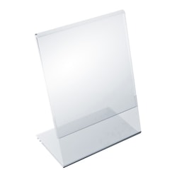 Azar Displays Acrylic Vertical L-Shaped Sign Holders, 5-1/2"H x 3-1/2"W x 3"D, Clear, Pack Of 10 Holders
