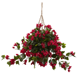 Nearly Natural 28"H Artificial Bougainvillea With Hanging Basket, Red/Brown