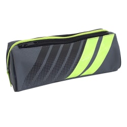 Office Depot® Brand 2-Zipper Pencil Pouch, 3-1/2" x 8-1/4", Black/Gray With Neon Yellow Stripe